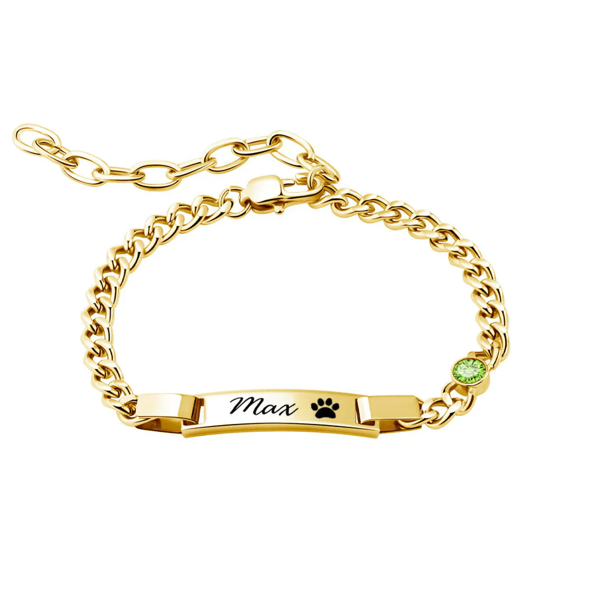 Engraved Pet Paw Name Birthstone Bracelet - Personalized Stainless Steel Bracelet