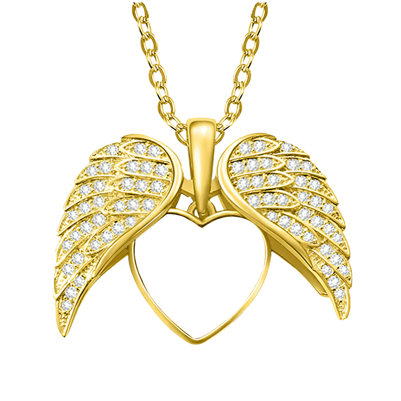 Personalized Heart Shape Angel Wing Photo Locket Necklace Anniversary Birthday Gift for Women