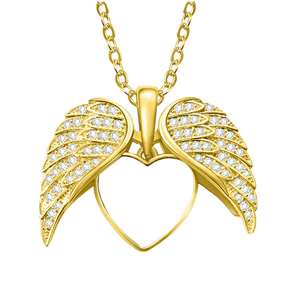 Personalized Heart Shape Angel Wing Photo Locket Necklace Anniversary Birthday Gift for Women