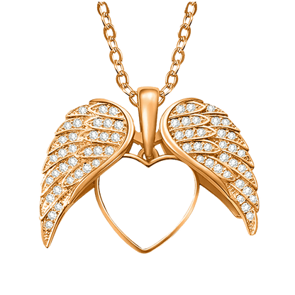 Personalized Heart Shape Angel Wing Photo Locket Necklace Anniversary Birthday Gift for Women